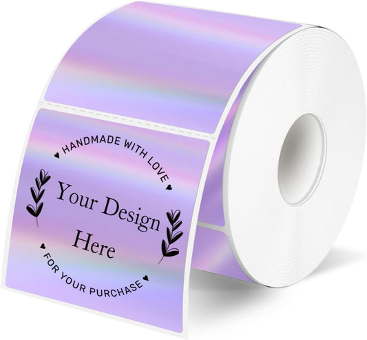 2" x 2" Square Thermal Labels Stickers, Holographic Thermal Stickers Labels, Self-Adhesive Glitter Direct Thermal Label for Small Business, DIY Design- Holographic Purple