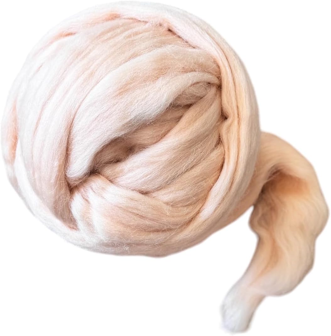 Kondoos Colored Natural Wool roving, 8 OZ. Best Wool for Needle Felting, Wet Felting, handcrafts and Spinning. (Nude Pink, 8 oz)