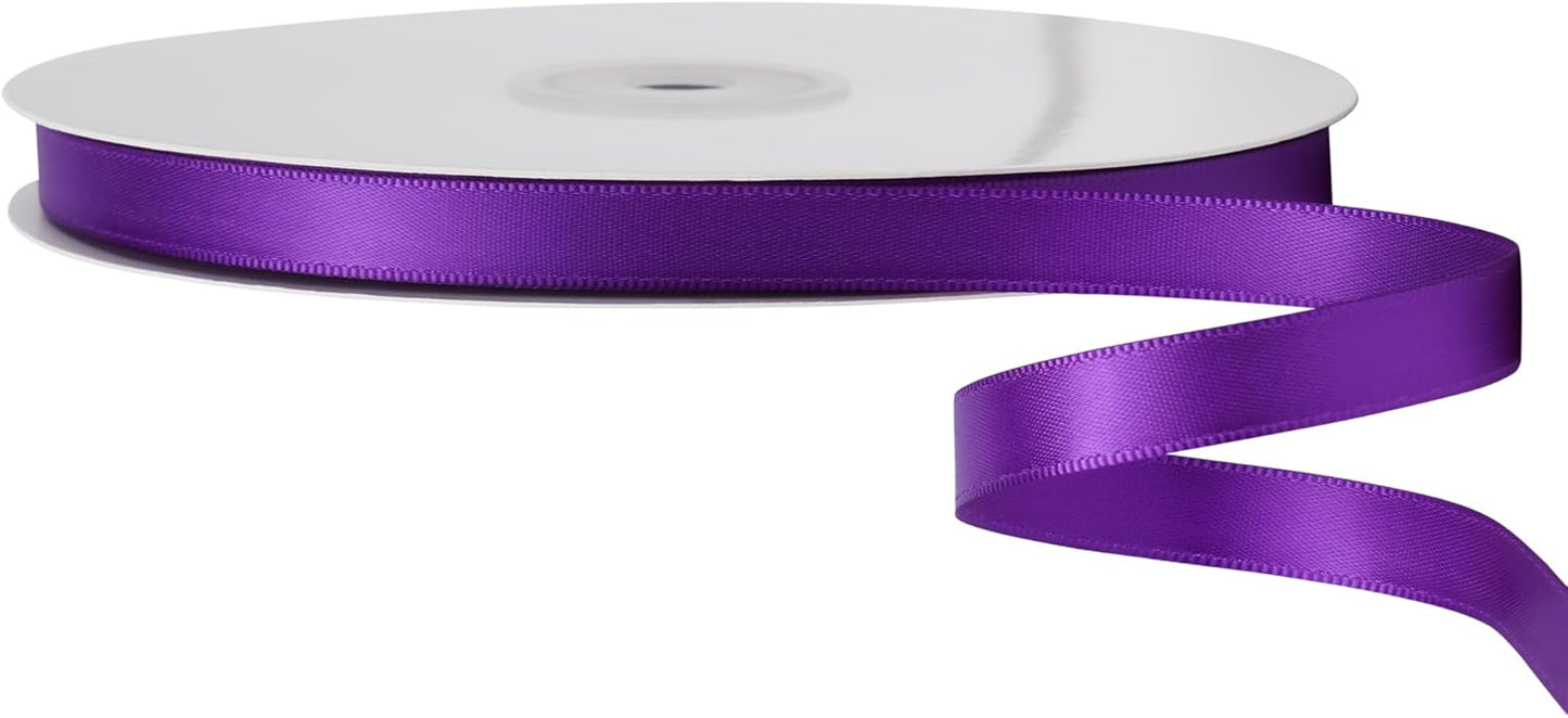 LIUYAXI Purple Double Faced Satin Ribbon, 3/8" X Continuous 100 Yards, Ribbons Perfect for Gift Wrapping Bows Bouquet Wedding Decor DIY Craft and More