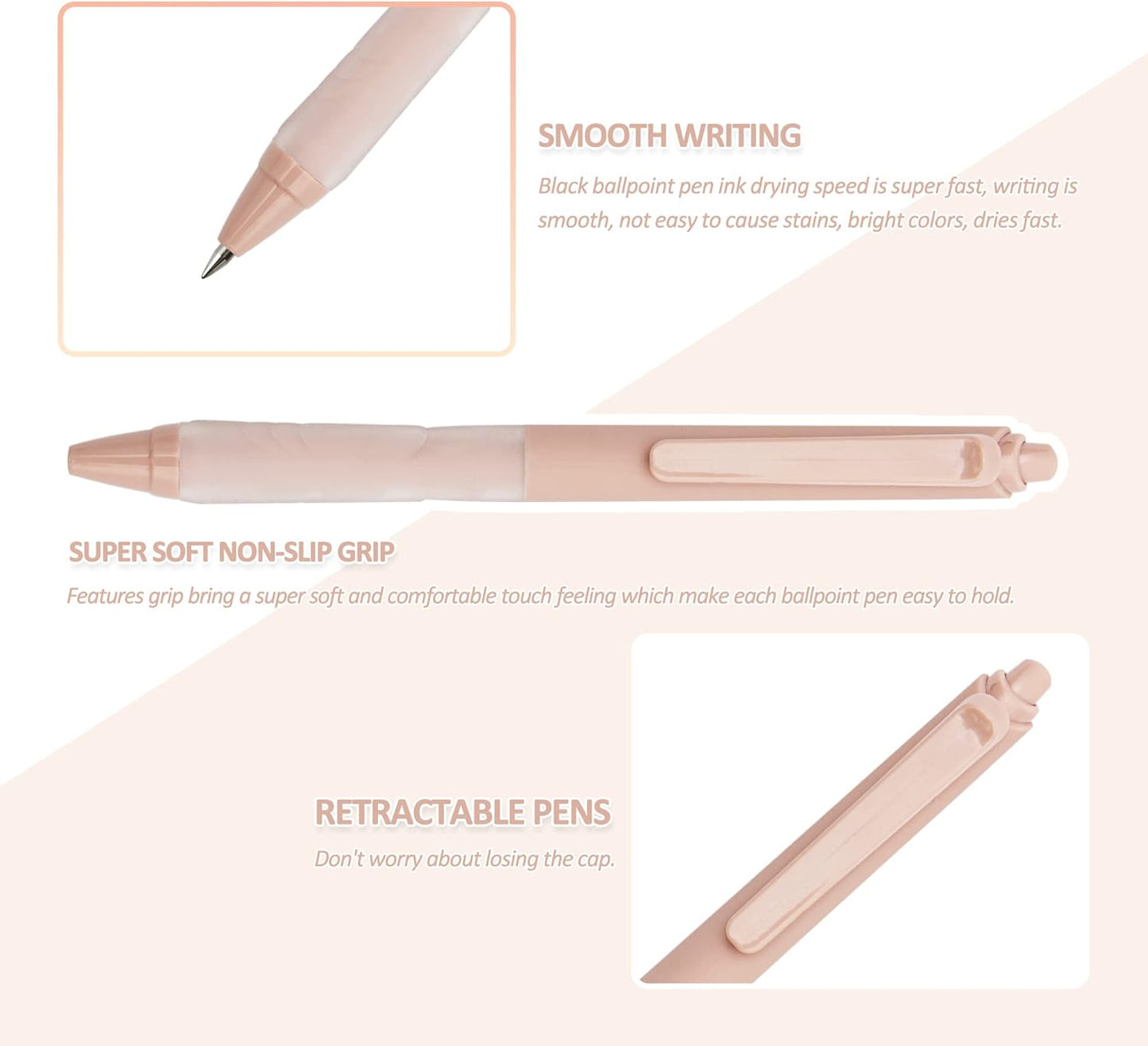 Linbsunne Ballpoint Pens Medium Point 1mm Black Pen with Super Soft Grip Ball Point Pen for Men Women Retractable Pens (12-pack)