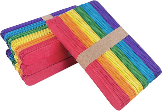 Colored Jumbo Wooden Craft Sticks, 6 Inch, 200 Pieces, 3/4 Inch Wide, Multi-Colored