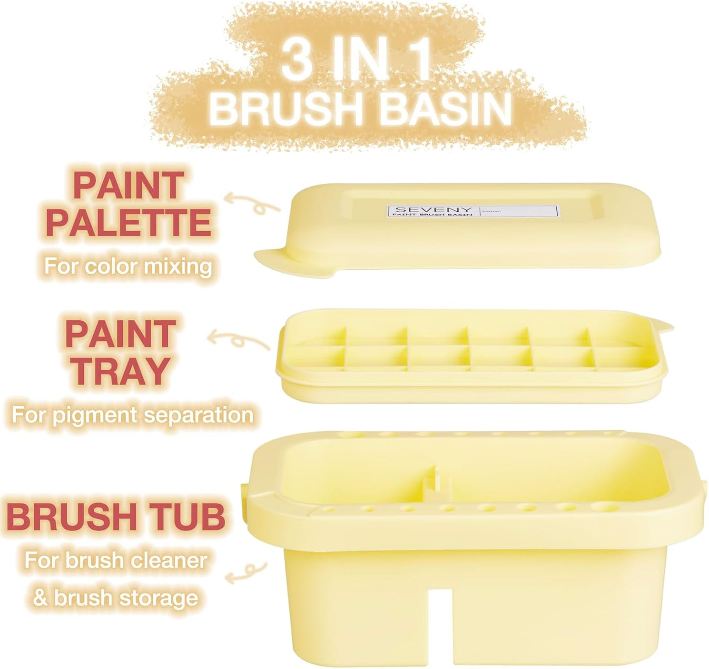 SEVENY Paint Brush Cleaner, Paint Brush Holder and Organizers with Palette for Acrylic, Watercolor, and Water-Based Paints (Yellow)