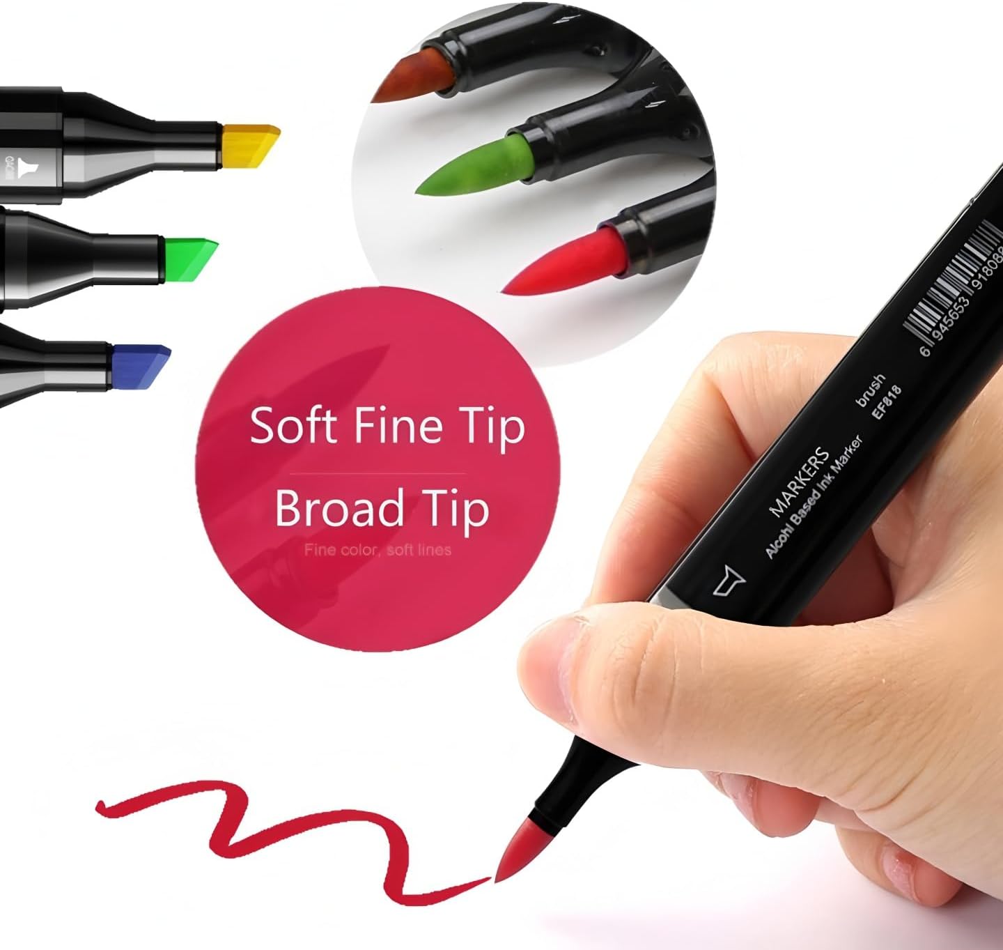 6 Colors Skin Tone Alcohol Markers Set, Double Tipped Soft Fine Tips and Brush Art Marker Set for Artist Beginers Adults Coloring Sketching (Light)