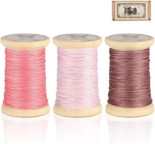 Natural Waxed Thread, 0.55mm/0.8mm, Wax Thread for Handcrafted Wrapping, Sewing, Bookbinding, Leather Threads, Beginners Craft DIY, Hemp Cord (Rose/Lilac/Mauve, 0.55mm/33 Yards)