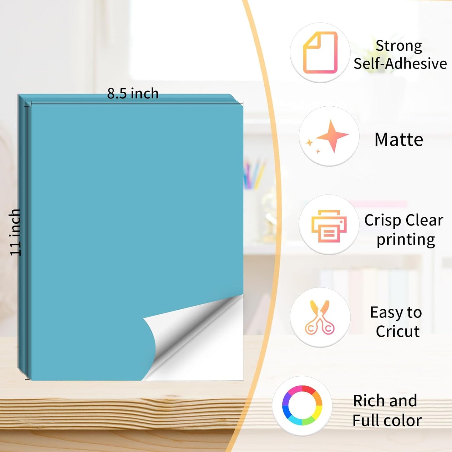 Printable Sticker Paper, 20 Sheets Lake Blue Printable Sticker Paper, Laser/Inkjet Printing- Matte, Letter Size (8.5" x 11")