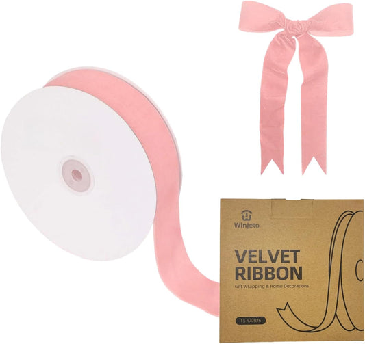 15 Yards Velvet Ribbon 1-1/2 Inch Single Face Pink Velvet Ribbon Spool Prefect for Wedding, Ribbons for Gift Wrapping, Christmas Tree Ornaments Wreath Hair Bows, Ribbons for Crafts