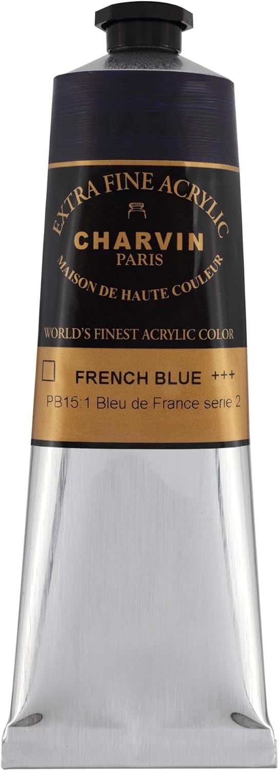 Charvin Extra Fine Professional Acrylic Paint - French Blue, 150ml Tube, Triple-Milled, Lightfast Pigments, Open Stock Artist Acrylic Paints in Nature-Inspired Hues