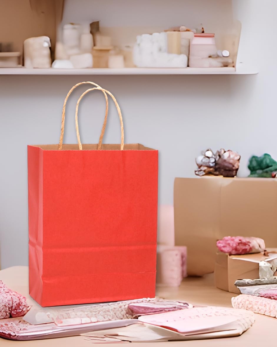 qiqee 32-Packs Red Paper Gift Bags with Handles Bulk 7.6"x4.75"x10.5" Medium Size Gift Bags Multiple Uses