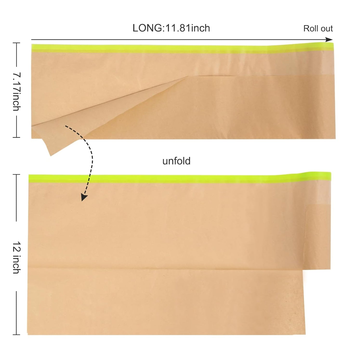 12Inchx50Feet Pre-Taped Masking Paper Roll - Heavy Painters Paper with Adhesive, Tear-Resistant for Auto Body, Wall Painting, Floor Protection, Furniture&DIY Projects(12 Roll) (12, 12inch*50feet)