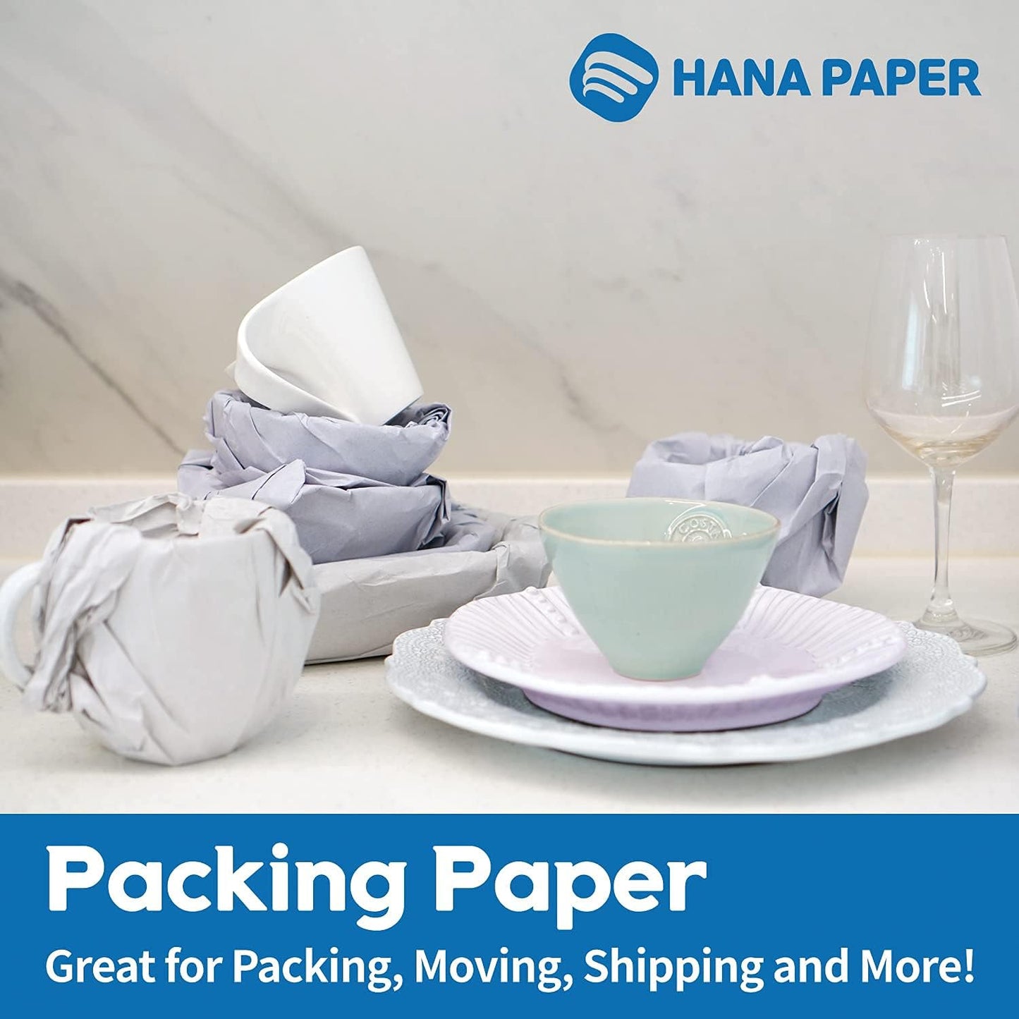 HANA PAPER 30.5" x 17" Large size (500 sheets, 17.6lb) Packing Paper Sheets for Moving, A grade of Newsprint paper for wrapping, storage, shipping. Box packaged. Ideal for wrap dish, glassware.