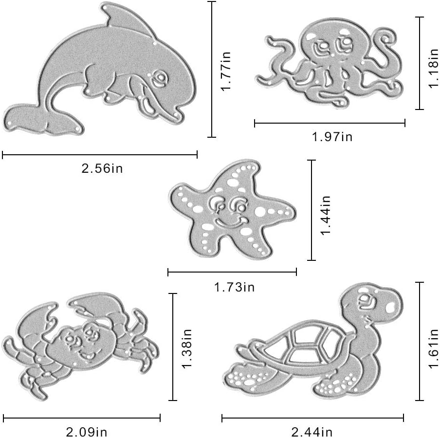 Metal Sea Animals Starfish Dolphin Crab Tortoise Cutting Dies, Ocean Octopus Die Cuts Embossing Stencils Template Mould for Card Scrapbooking and DIY Craft Album Paper Card Decor