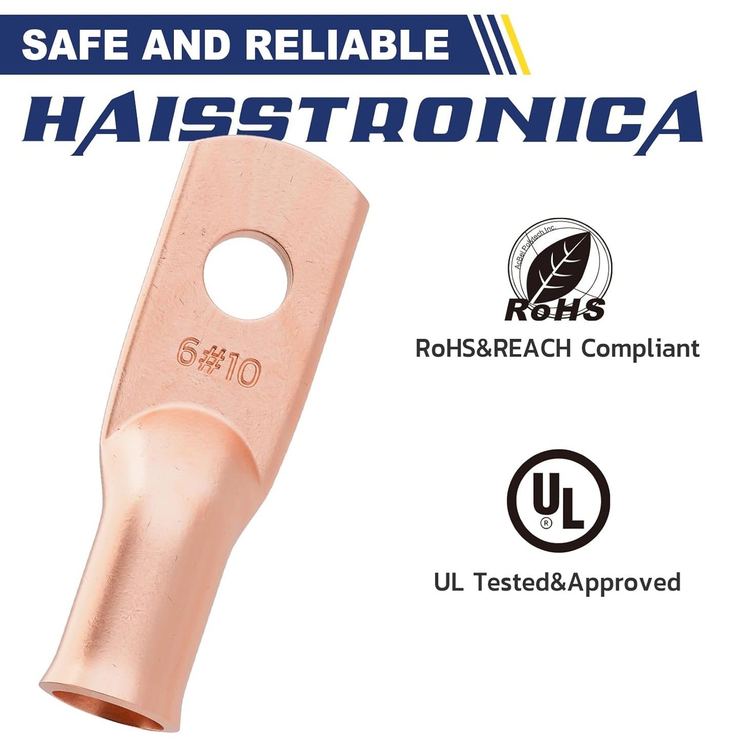 haisstronica 10pcs 6 AWG - #10 Battery Cable Lugs, Heavy Duty Copper Wire Lugs with 10pcs 3:1 Adhesive Heat Shrink Tubing, 6 Gauge Wire Connectors Battery Terminal Connectors, Battery Cable Ends