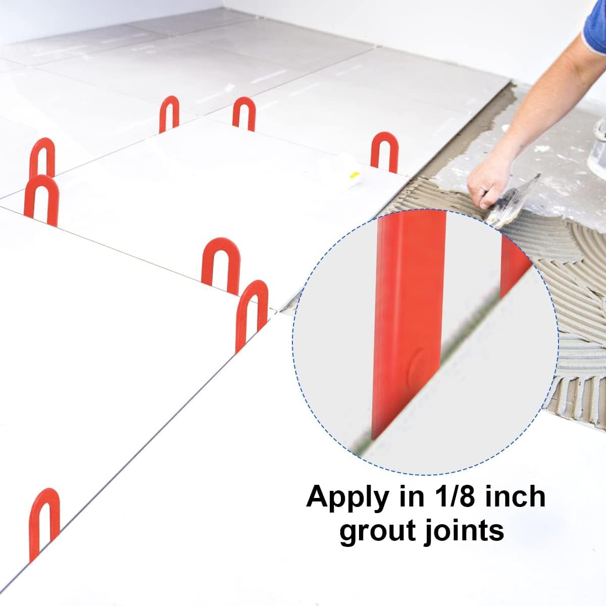 DGSL Tile Leveling System Tile Spacers 1/8 Inch, 500 pieces Horseshoe Shim U Shape Plastic Tile Leveling Clips for Various Types of Tile Leveling (Red)