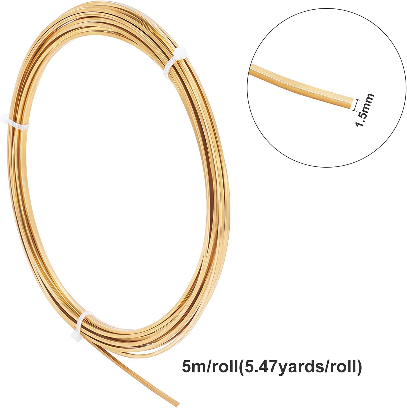 BENECREAT 16.4 Feet Square Brass Wire - 15 Gauge Half-Hard Gold Copper Wire for Jewelry Making, Beading & Craft Work
