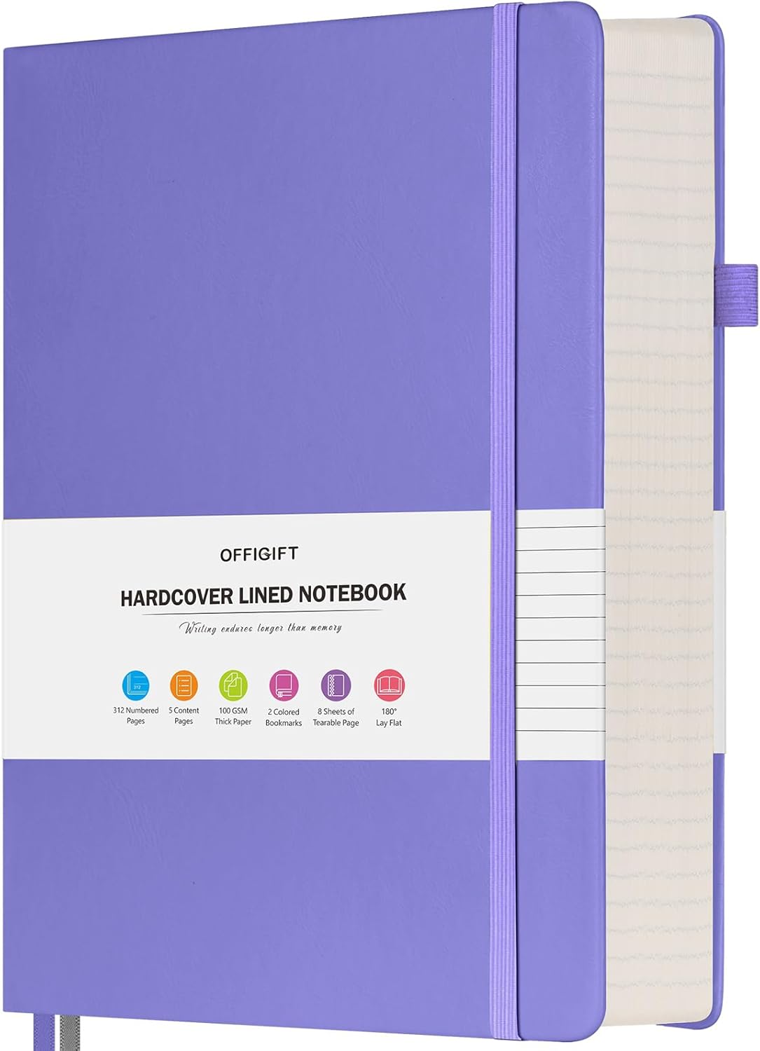 Lined Notebook Journal for Women Men, Large A5 College Ruled Notebook, 312 Numbered Pages Notebooks for Work, 100gsm Paper Daily Journal, Hardcover Vegan Leather Journals for Writing Office, Purple
