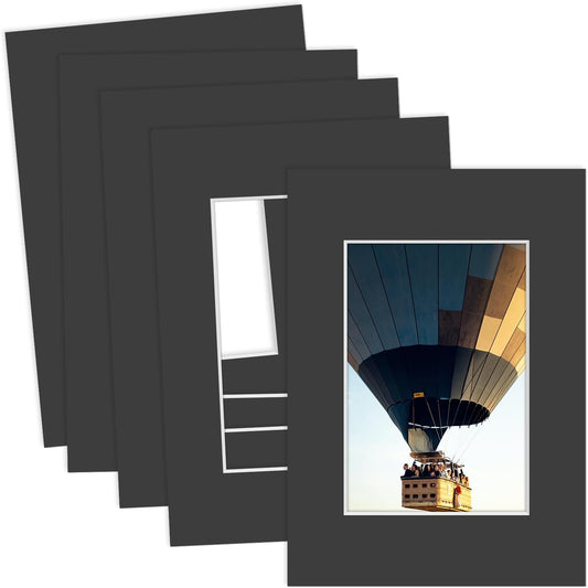 MBC MAT BOARD CENTER, 5 Pack 5x7 for 3.5x5 Black Picture Mats Frame Mattes, Bevel Cut, Acid Free, 4-ply Thickness