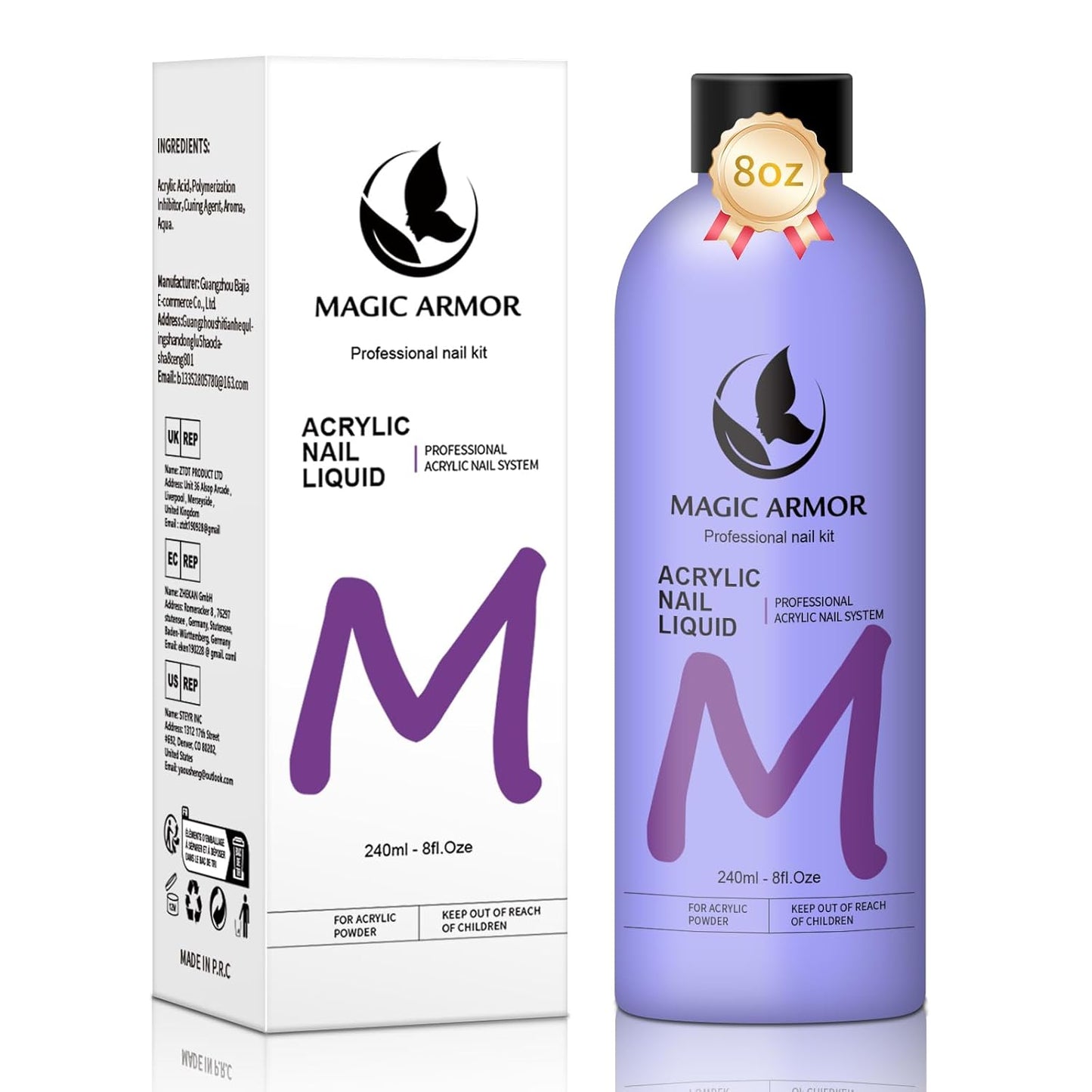 8FL.OZ Acrylic Liquid Monomer Acrylic Nail Liquid Non-Yellowing Acrylic Liquid Professional EMA Monomer Liquid for Acrylic Nail Extension and Carving, DIY Home Nail Salon Use