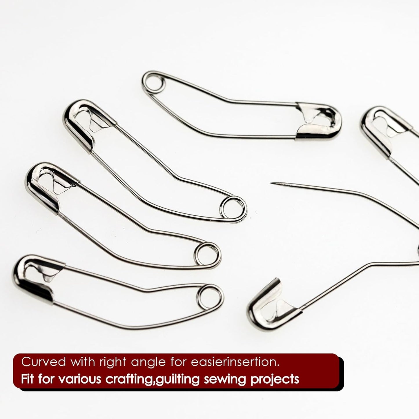 100 Pack Curved Safety Pins for Quilting Basting Pins 38mm/1.5inch Quilting Safety Pins Stainless Steel Quilting Pins