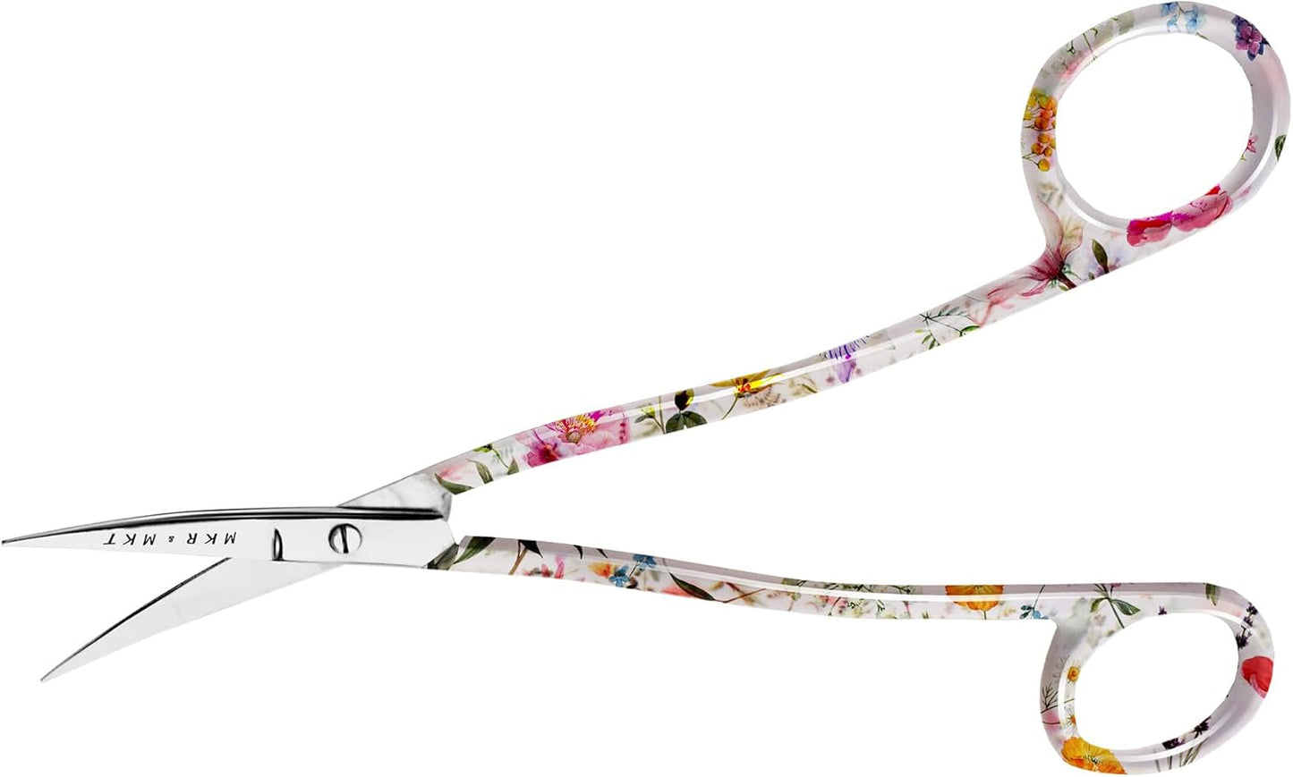 Applique Long Thin Needlepoint Blade 6.1 Inch - Double Bent Curved Offset Handle Scissors with Pouch Sleeve for Embroidery, Fabric, Thread, Knitting, Sewing, Arts & Craft (Floral)