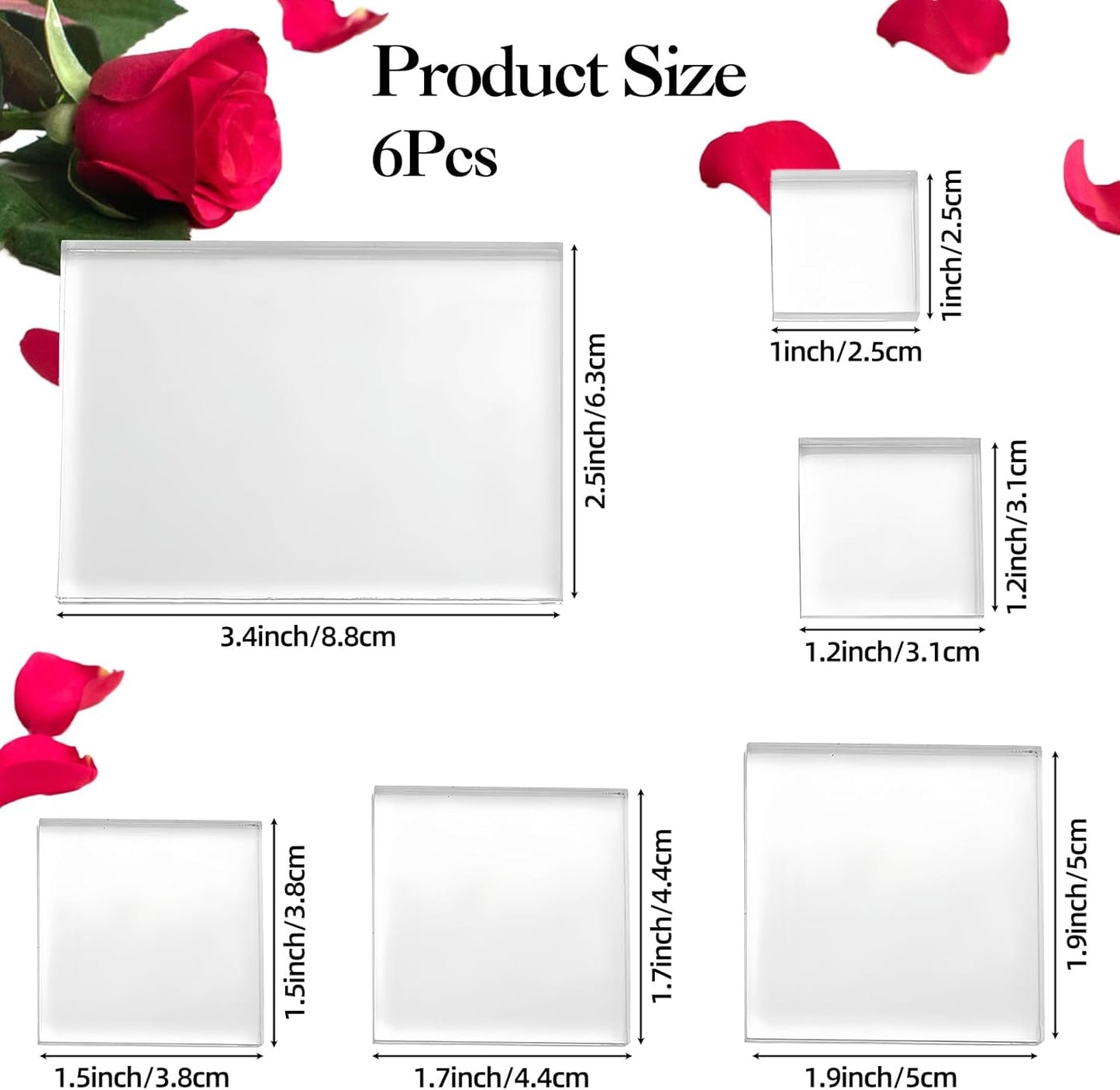 Acrylic Blocks & Stamp Block - 6PCS Clear Display Stand, Acrylic Blocks for Stamping, Jewelry, Cosmetics, Wedding Flat Lay Photography Props