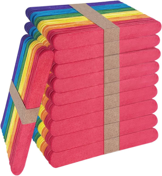 Colored Jumbo Wooden Craft Sticks, 6 Inch, 500 Pieces, 3/4 Inch Wide, Multi-Colored