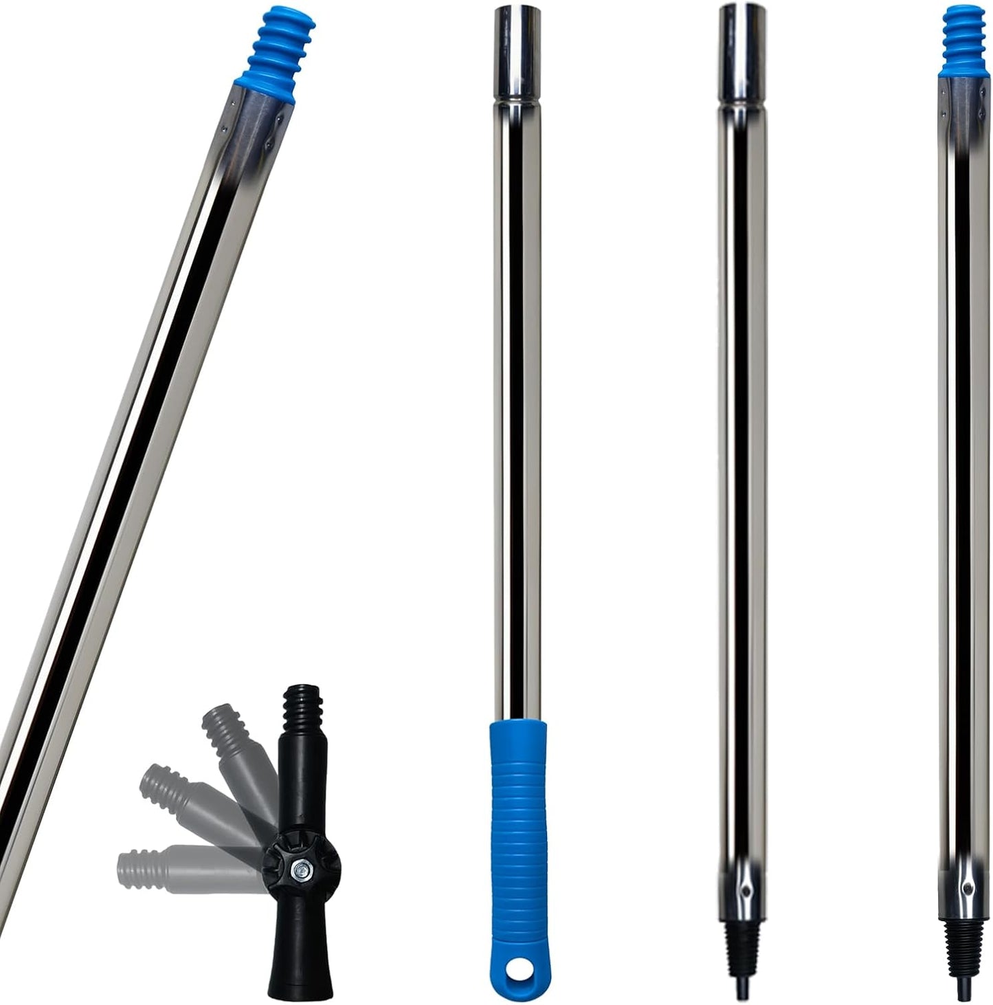 4 Ft Extension Pole +Joint Angle Adaptor, Paint Roller Stainless-Steel Threaded Splicing Extension Poles for Hand Drywall Sander Wall Cleaning and Polishing Paint Roller Brushes (4 Feet)