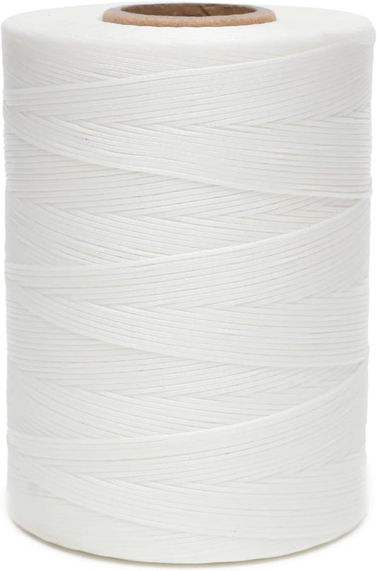 Waxed Thread,852Yds 150D 0.8mm Flat Polyester Wax Thread for Hand Sewing Leather Craft DIY Projects Shoes Repair Book Binding(White)
