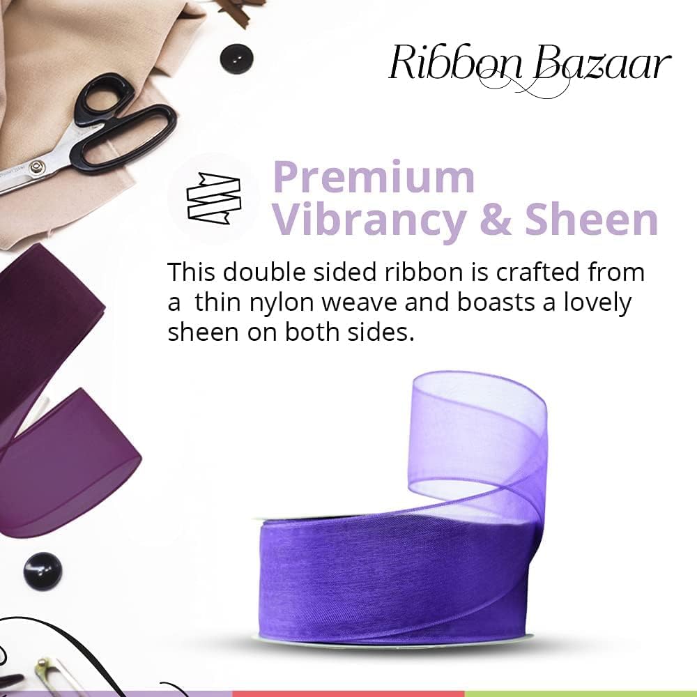 Ribbon Bazaar Sheer Organza Wired Ribbon - 100% Polyester Wire Edged Ribbon for Floral Decor, Table Arrangements, Apparel Embellishment & More - 1-1/2" Moss 25yd