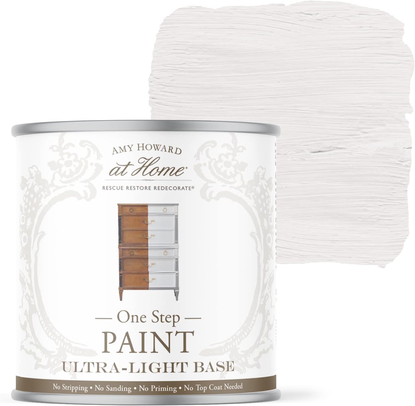 AMY HOWARD AT HOME Chalk-Based One Step Paint for Furniture, Cabinetry, Decor, Finish, and More | No Stripping, Sanding, or Priming | Ultra-Light Base | 32 Ounce | Italian Silver