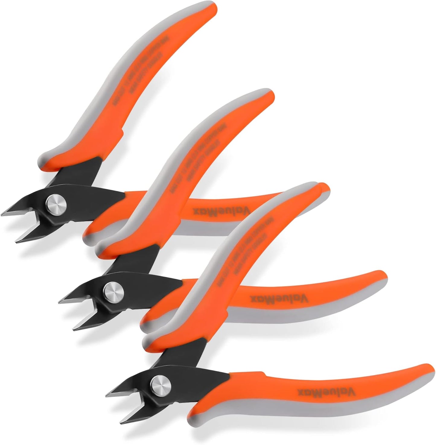 ValueMax Flush Wire Cutters, 3 Pack 5 Inch Precision Micro Cutter Anti-Slip Flush Cut Pliers, Diagonal Side Cutters for Electronics, Aluminum, Jewelry, 3D Printing, and Soft Copper Wire