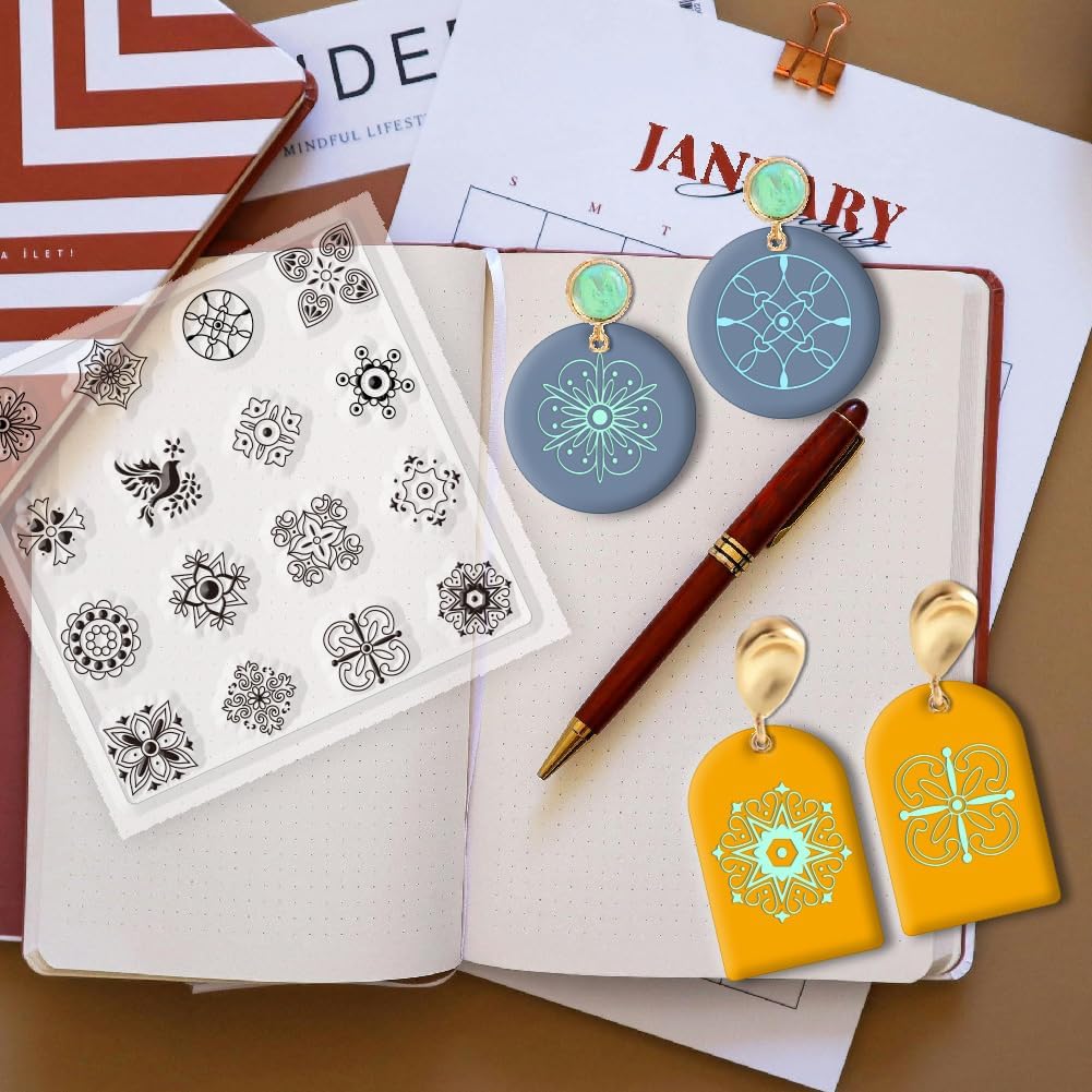 CHGCRAFT Polymer Clay Texture Sheets Boho Polymer Clay Texture Mat Silicone Texture Stamp Clay Modeling Pattern Pad Silicone Clay Texture Mat for Making Earrings Jewerly 5.5x5.5inch