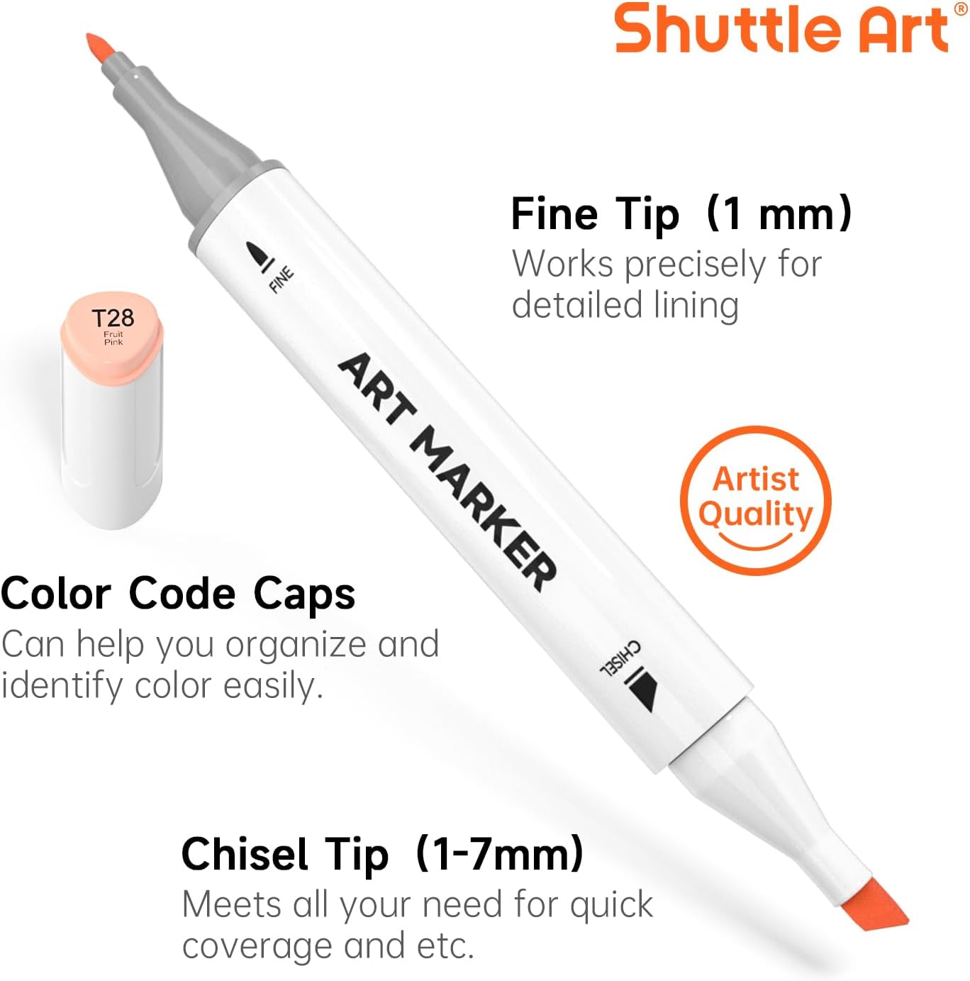 Shuttle Art 36 Colors Skin Tone&Hair Art Markers, Dual Tip Alcohol Based Marker Pen Set Contains 1 Blender 1 Carrying Case 1 Marker Pad Perfect for Kids & Adults Portrait,Comic, Anime, Manga