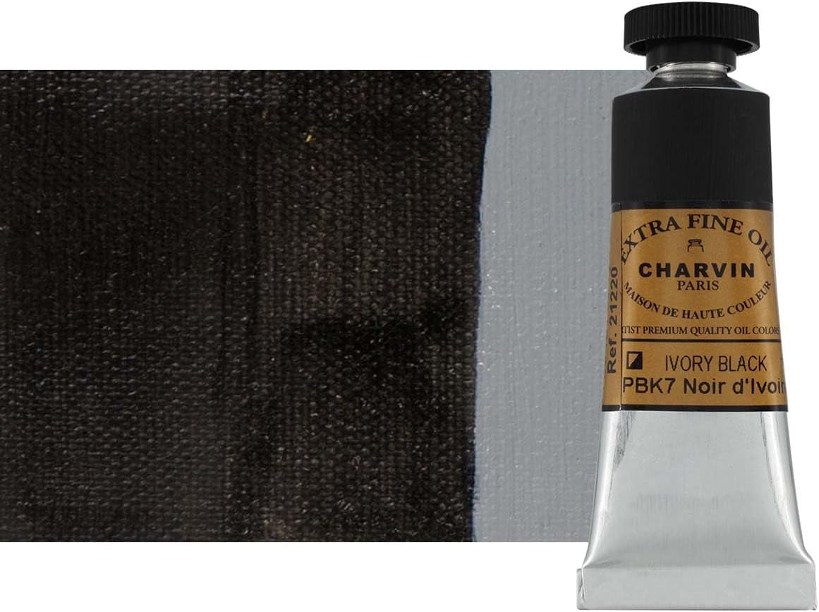 Charvin Extra Fine Oil Paint, Ivory Black 20 ml - Triple-Milled, Rich Texture, Poppy Oil-Based, Light-Fast, Handmade, Archival Quality