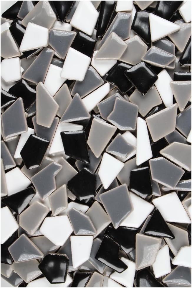 Ceramic Mosaic Tiles for Crafts & Art Projects 200 Grams Vibrant Colors Pieces Fit Together Like a Puzzle Endless Creative Ideas for Mosaic Art DIY Hobbies Small Sizes (Black White Gray)