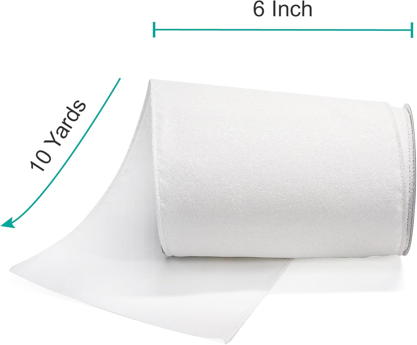 CT CRAFT LLC Glitter Wired Ribbon 6" x 10 Yards White for Christmas Home Decor Bow Gift Wrapping DIY Crafts Wreath