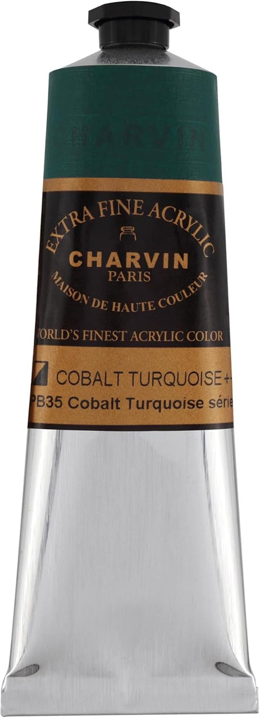 Charvin Extra Fine Professional Acrylic Paint - Cobalt Turquoise, 150ml Tube, Triple-Milled, Lightfast Pigments, Open Stock Artist Acrylic Paints in Nature-Inspired Hues