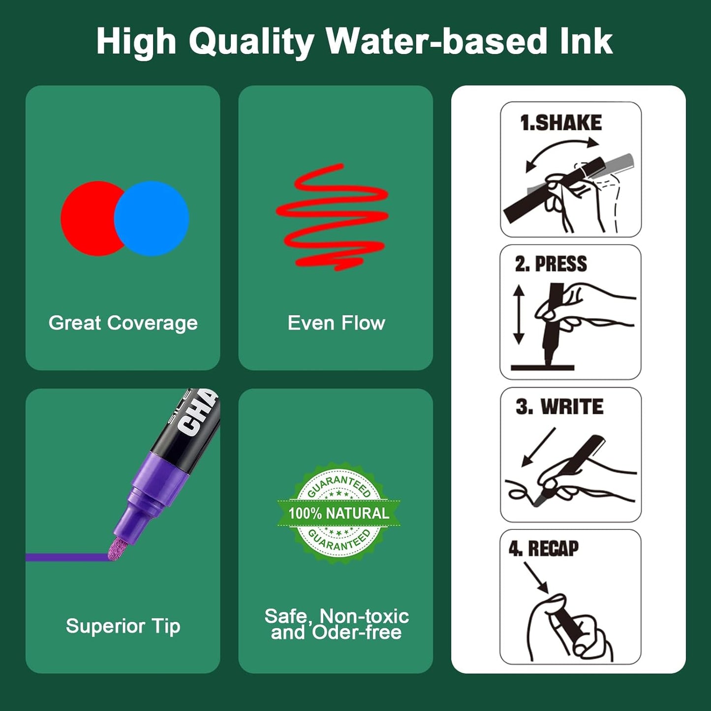 SILENART Chalk Markers - Vibrant 8 Pack - Dry Erase Markers Pen - Liquid Chalk Markers for Blackboard Chalk Board Windows Glass Acrylic Calendar Board - Erasable Chalk Marker (Red)