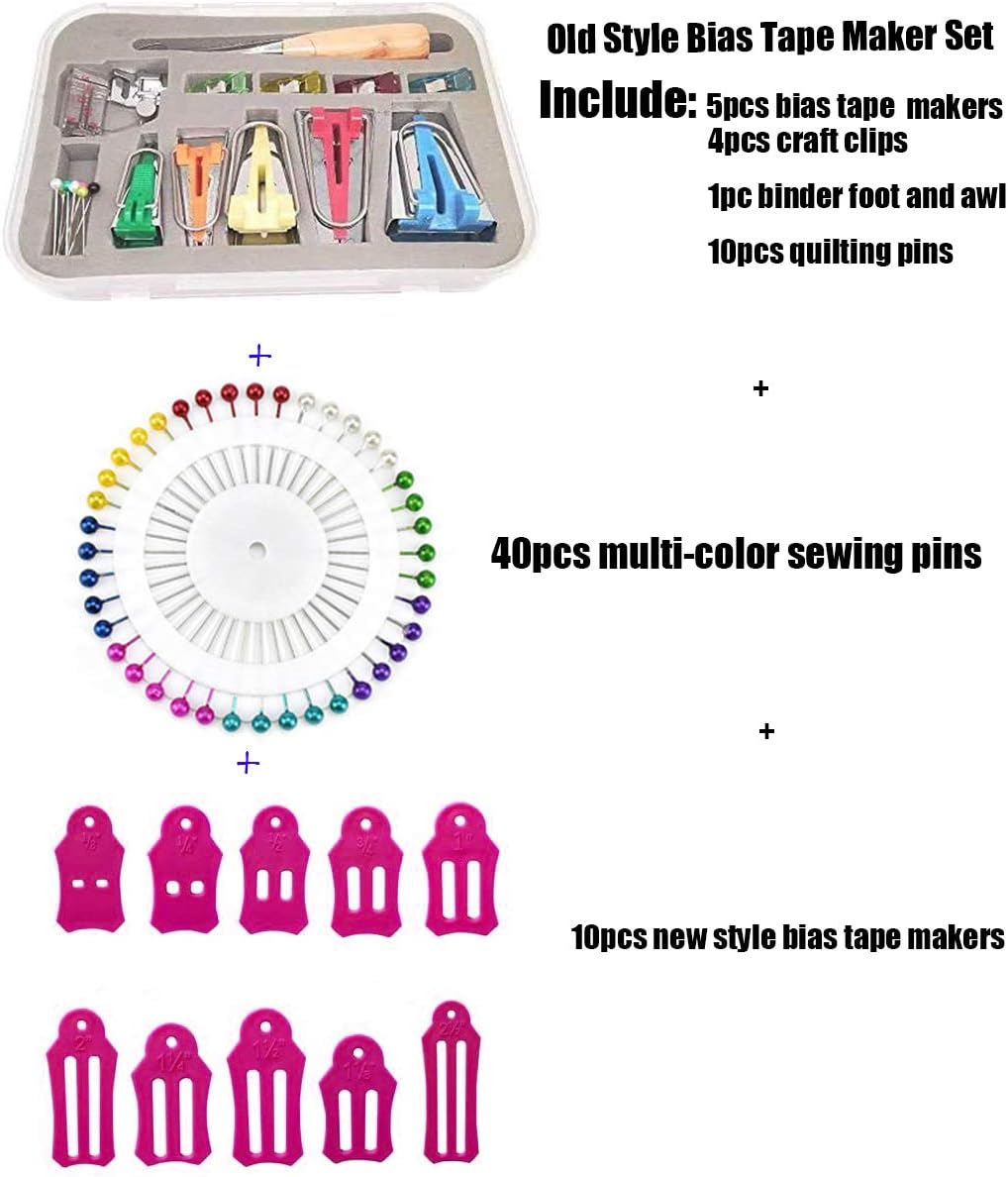 HONEYSEW Single Double Fold Bias Tape Maker Tool Kit Set Fabric Jelly Roll Sasher Tool Set Tools Folding Fabric and Biasing Strips 15sizes