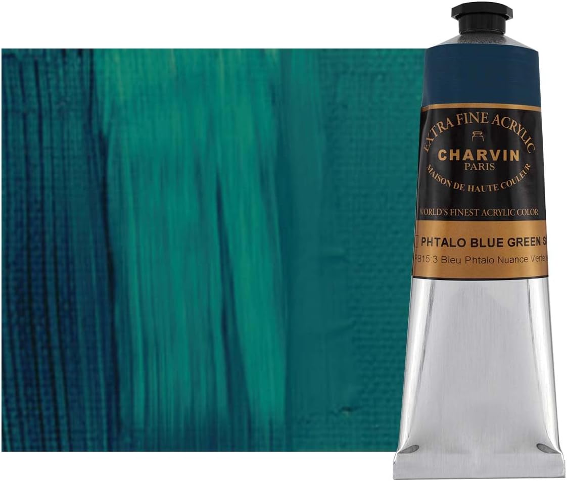 Charvin Extra Fine Professional Acrylic Paint - Phthalo Blue Green Shade, 60ml Tube, Triple-Milled, Lightfast Pigments, Open Stock Artist Acrylic Paints in Nature-Inspired Hues