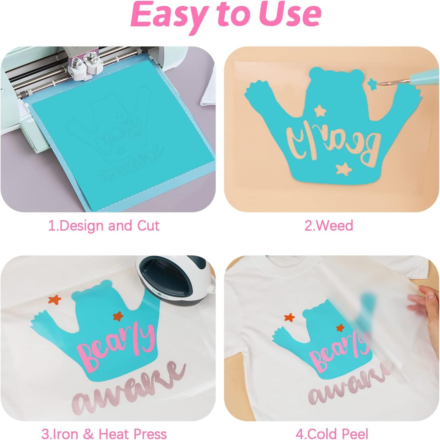 HTVRONT HTV Vinyl Rolls Heat Transfer Vinyl - 12" x 5ft Pink HTV Vinyl for Shirts, Iron on Vinyl for All Cutter Machine - Easy to Cut & Weed for Heat Vinyl Design (Pink)