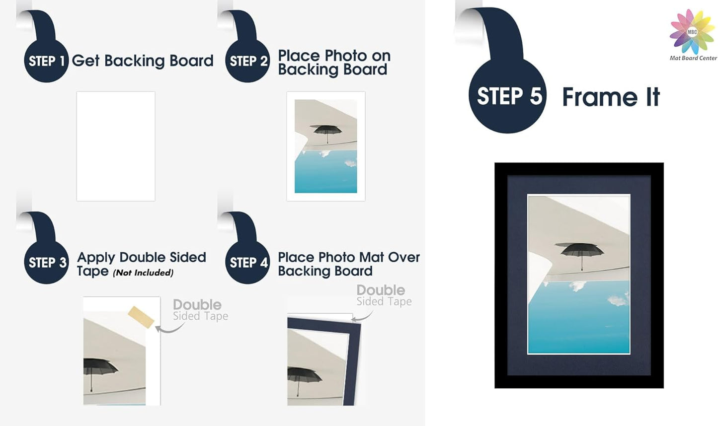 Mat Board Center, Pack of 10, 5x7 for 4x6 Dignity Blue Color Mats - Bevel Cut, Acid Free, 4-ply Thickness, White Core - for Pictures, Photos, Framing