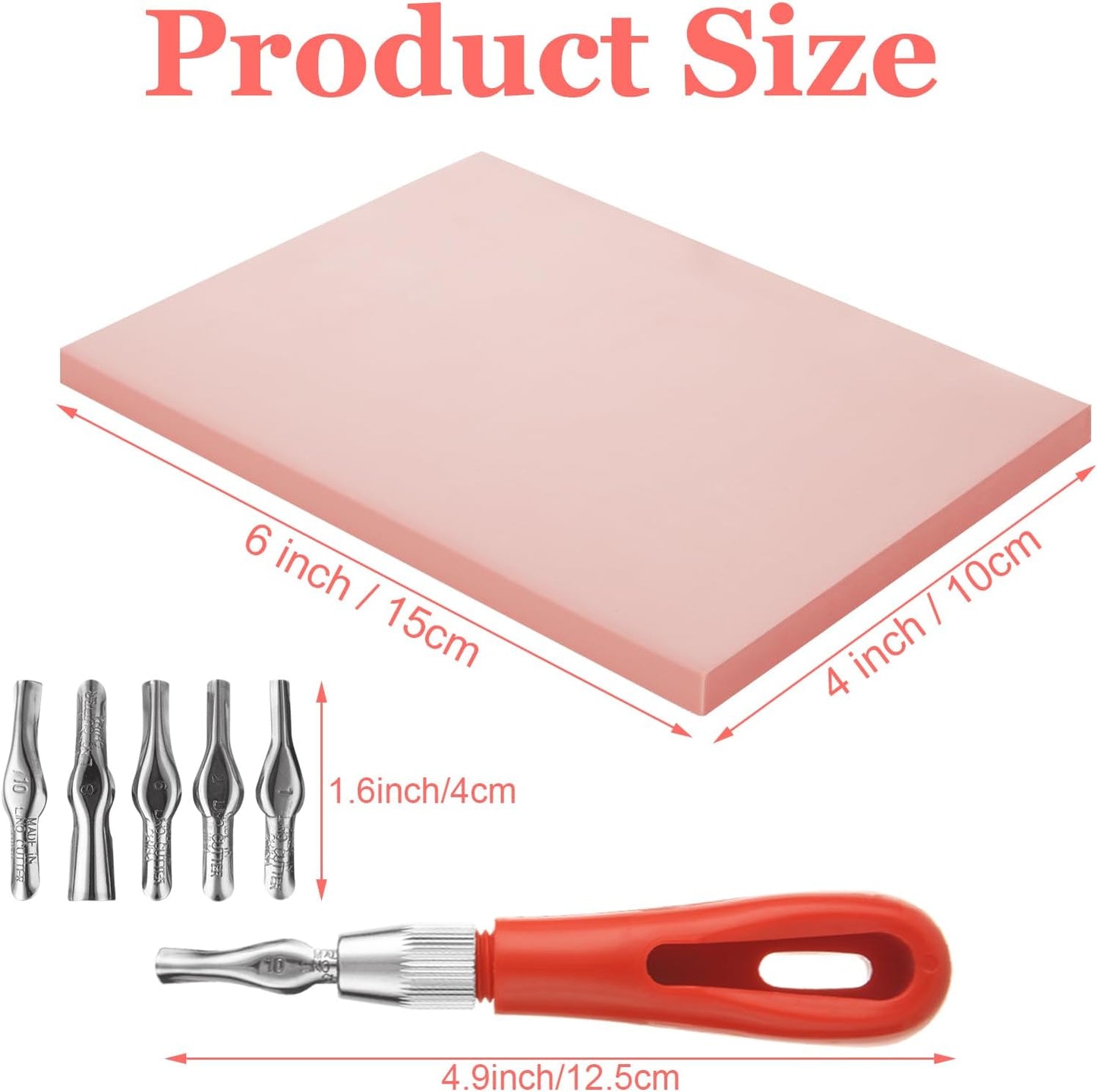 15 Pack Rubber Linocut Kit - 4 x 6 Inch Stamp Making Kit with Linocut Tools - Pink Rubber Block Stamp Printing Kit for Printmaking Supplies, DIY