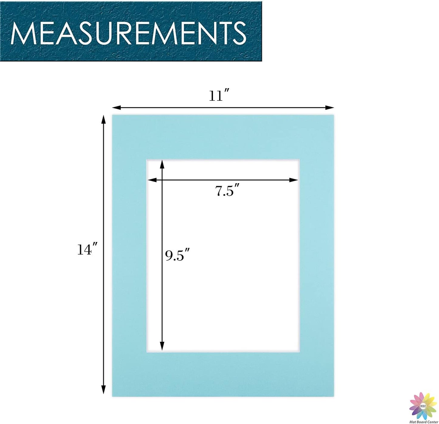 Mat Board Center, Pack of 10, 11x14 for 8x10 Deep Blue Color Mats - Acid Free, 4-ply Thickness, White Core - for Pictures, Photos, Framing