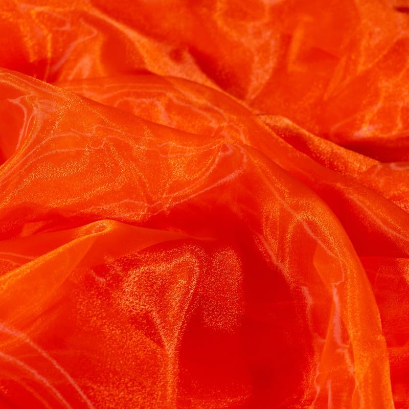 Fynite Orange Organza Fabric by The Yard | 2 Yard Long | 44" Wide | Bridal Soft Sheer Organza Tulle for DIY Wedding Dress Fashion Craft Decorations