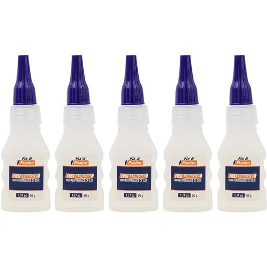 FIX & FUSION Ca Super Glue (1.77 Oz), Fast Adhesive/Cyanoacrylate Glue for Woodworking, Plastic, Rubber, Granite, DIY & Industrial, (5 Pack)