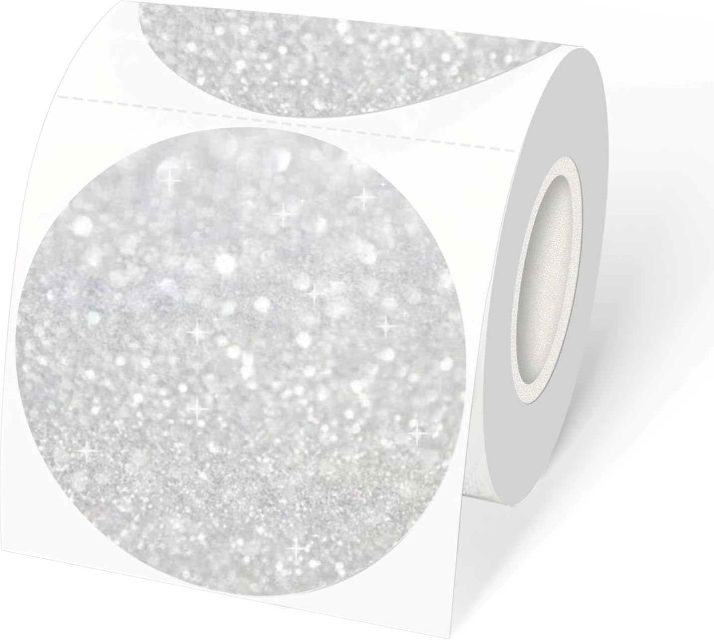 3" Holographic Direct Thermal Label Stickers, Round Printable Rainbow Glitter Thermal Printer Sticker Labels for Gift Wrapping, Self-Adhesive DIY Custom Logo Design- Shiny Silver