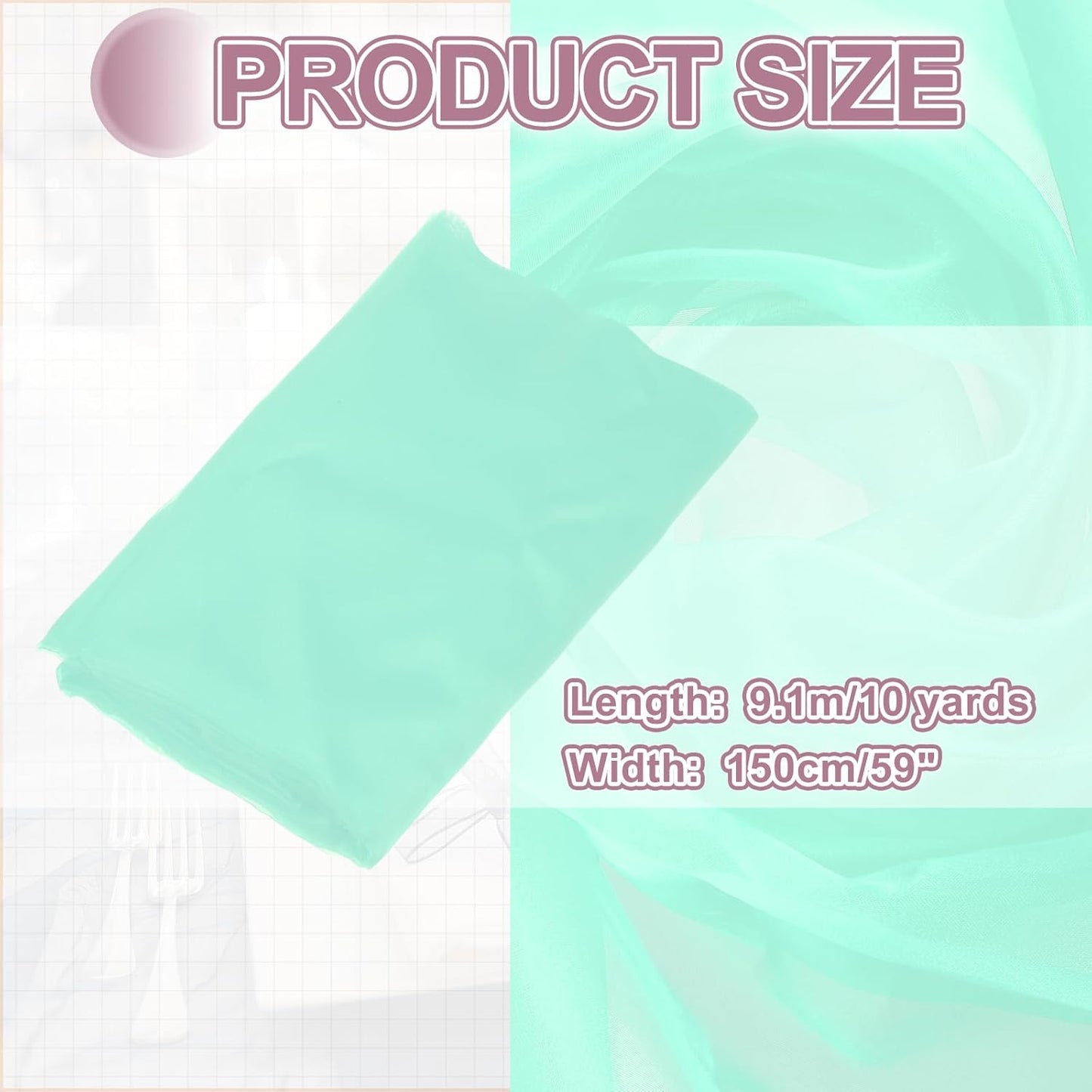 MECCANIXITY Iridescent Sheer Organza Fabric, 10 Yards x 59 Inches Solid Holographic Shiny Fabric Organza Cloth for Wedding, Curtains, Costume, Photo Background, Cyan