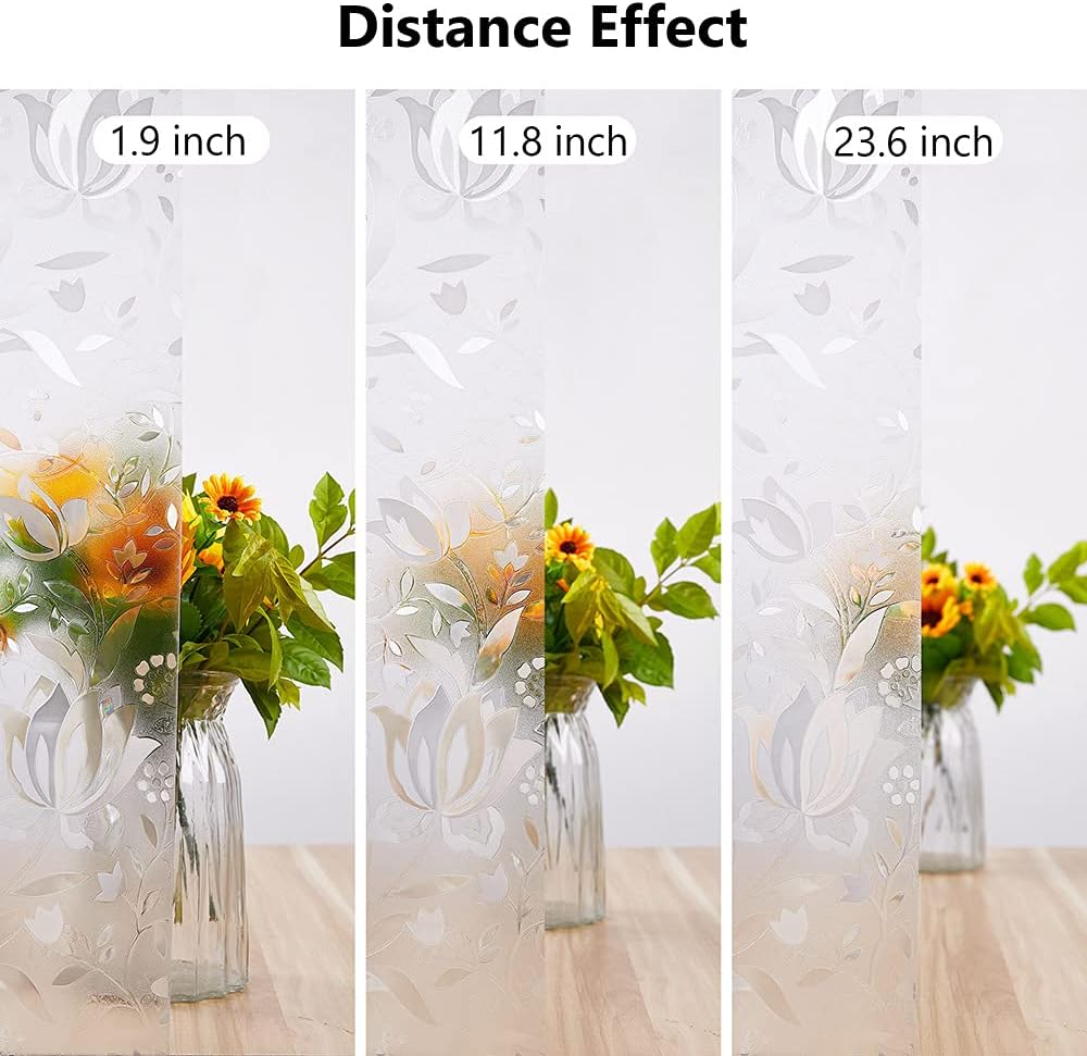 NINETREX Window Privacy Film,3D Stained Glass Window Film,Decorative Window Covering Sun Blocking Vinyl Static Cling Anti-UV Heat Control for Home Decor,Tulip 23.6 x 157.4inch