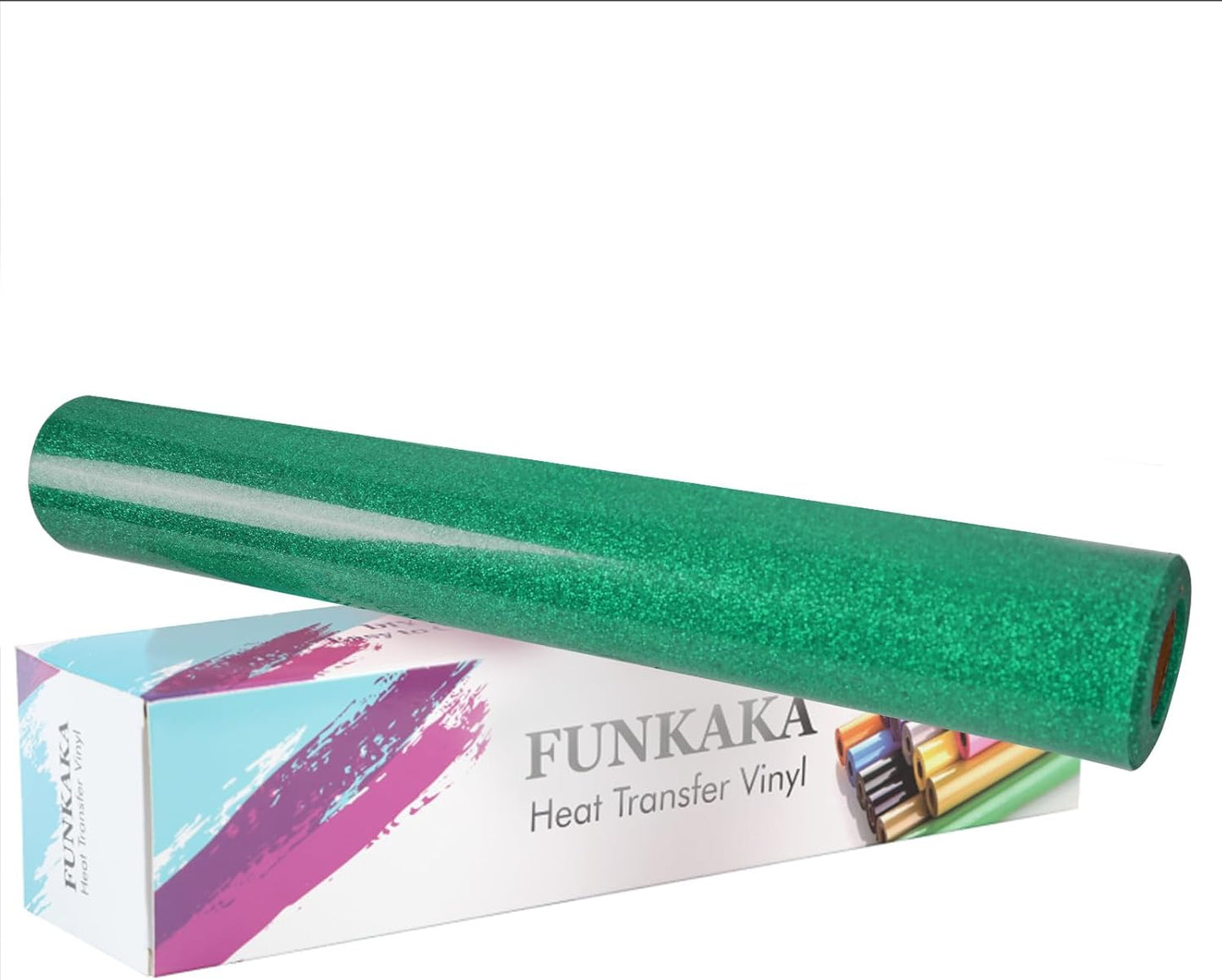FUNKAKA Glitter Green HTV Heat Transfer Vinyl Rolls, 12" x 25ft PU Iron on Vinyl for T-Shirt Green Glitter HTV Vinyl for All Cutter Machines Easy to Cut & Weed for Heat Vinyl Design