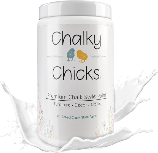 Chalky Chicks All-in-One Chalk Paint for Furniture or Cabinet -32 FlOz-Matte Finish Powdered Snow (Pure White) for Metal, Wood Furniture Paint - No Sanding All-in-One for Home Decor & Crafts, USA Made